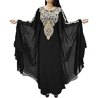 Women Dubai Kaftan Dress with Gold Beaded Work Moroccan Islamic African Caftan