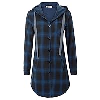 GRACE KARIN Women Flannel Plaid Button Down Top with Pockets Long Sleeve Hooded Jacket