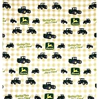 Fat Quarter - Mini Farm Tractor & Equipment on Yellow Plaid Cotton Fabric - 18