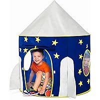 Rocket Ship Tent - Space Themed Pretend Play Tent - Space Play House - Spaceship Tent For Kids - Foldable Pop Up Star Play Tent Blue