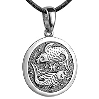 Zodiac Sign Pendant Necklace 925 Sterling Silver Horoscope Medallion Coin Disc Choker Charm Constellation Astrology Jewelry for Men Women
