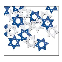 Beistle 1.5 Ounces Metallic Plastic Blue And Silver Star Of David Confetti For Jewish Celebrations And Hanukkah Decorations