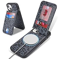 Ｈａｖａｙａ for iPhone 15 Plus Wallet case magsafe Magnetic iPhone 15 Plus case with Card Holder Back with Stand Leather Phone case for Women and Men-Black Leopard Print