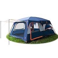 KTT Extra Large Tent 10-12 Person(A),Family Cabin Tents,2 Rooms,3 Doors and 3 Windows with Mesh,Straight Wall,Waterproof,Double Layer,Big Tent for Outdoor,Picnic,Camping,Family Gathering