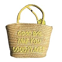 Handmade Crochet Straw Woven Shoulder Handbags Tote Beach Bag Satchels (Yellow)