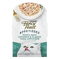 Purina Fancy Feast Appetizers Lickable Grain Free Wet Cat Food Topper White Meat Chicken and Flaked Tuna Appetizer - (Pack of 10) 1.1 oz. Trays