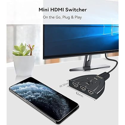 HDMI Switch, GANA 4K HDMI Splitter 3 in 1 Out, 3-Port HDMI Switcher Selector with Pigtail HDMI Cable,Supports Full HD 4K 1080P 3D Player, HDMI Hub Compatible with Fire Stick,HDTV,PS4 Game Consoles,PC