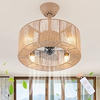 Caged Ceiling Fan with Lights Remote Control Boho Style Farmhouse Enclosed Blades Fan with Lighting Reversible Motor Adjustable for Living Room Bedroom Dining Room 18