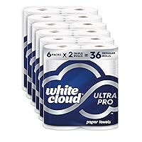 White Cloud Ultra PRO Ultra Absorbent Paper Towel, Choose-a-Size Sheets, 6 Packs of 2 TRIPLE Rolls = 36 Regular Rolls