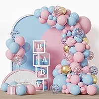 RUBFAC Baby Boxes with Letters and 109pcs Pink and Blue Balloon Garland Arch Kit for Baby Shower Birthday Gender Reveal Party Decorations