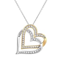 GILDED 1/4 ct. T.W. Lab Grown Diamond (SI1-SI2 Clarity, F-G Color) and Sterling Silver Double Heart Pendant with an 18 Inch Spring Ring Clasp Cable Chain