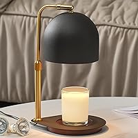 Candle Warmer Lamp with Timer, Candle Warming Lamp for Large Jar Candles, Adjustable Height Dimmable Metal Top Wooden Base Candle Warmer with 2 Bulbs（Black and Gold）