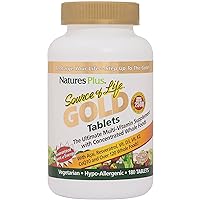 Natures Plus Source of Life Gold Multivitamin - 180 Tablets - with Vitamins D3, B12 & K2 - Blood, Bone & Immune Support - Vegetarian & Gluten Free - 60 Servings