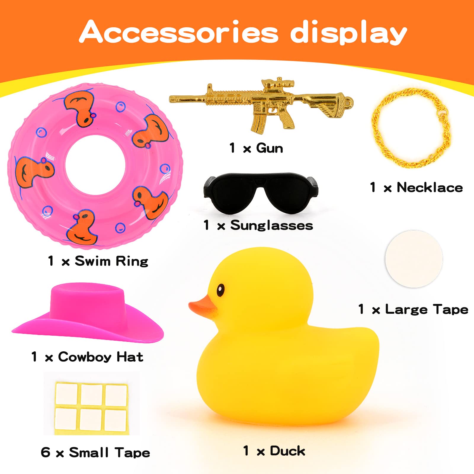 Rubber Duck for Car - Car Duck Decoration Dashboard, Rubber Duck Toy Car Ornament, Car Accessories Duck with Mini Sun Hat Swim Ring Necklace and Sunglasses for Party Favors, Birthdays, Bath Time