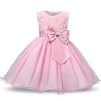 Flower Girls Dress, Toddler 3D Rose Bow-Knot Pink Tutu Tulle Girls Dress Sleeveless Dress for Birthday Wedding Bridesmaid Kids Pageant Gown Party Dress for Girls 9-10 Years