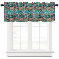 Mushroom Kitchen Valances for Windows Watercolor Style Floral Leaves Plant Rod Pocket Curtain Valances for Living Room Bedroom Cafe Window Treatment, 1 Panel, 42x18 Inch