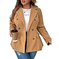 OVEXA Women's Large Size Fashion Casual Winte Plus Double Breasted Overcoat Leisure Comfortable Fashion Special Novelty (Color : Camel, Size : X-Large)