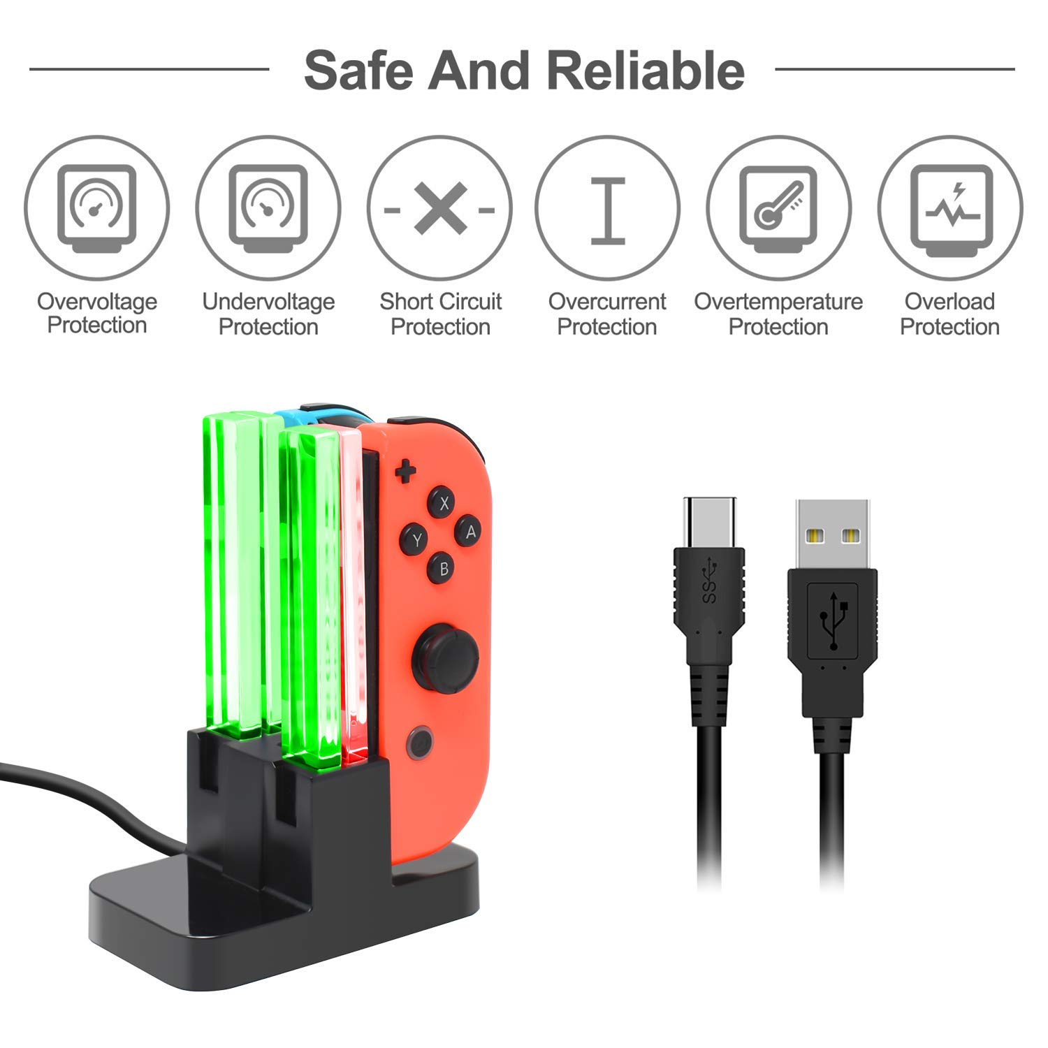 FastSnail Charging Dock Compatible with Nintendo Switch for Joy Con & OLED Model Controller with Lamppost LED Indication, Charger Stand Station with Charging Cable