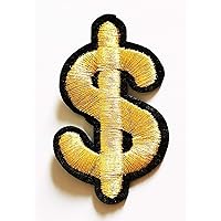 PP Patch Shiny Gold Dollar Sign Patch Money Cash Symbol Cartoon Embroidery DIY Patch Applique Embroidered Sew Iron on Patch Jackets Bags Jeans T-Shirt Backpacks Costume