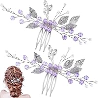 PAGOW 2PCS Leaf Hair Combs, Purple Rhinestone Hair Comb Clips, Hair Side Comb Clips, Crystal Wedding Headpiece Hair Accessories For Women, Girls, Bride, Bridesmaid (4.73 x 2.76 inch)