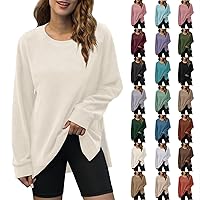 Womens Sweatshirts Long Sleeve Pullover Crew Neck Side Slits Hoodies Casual Outfits Hooded 2023 Fall Clothes