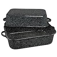 Granite Ware 21 in Oven Rectangular Roaster with lid. (Speckled Black) - Accommodates up to 25 lb poultry or roast.