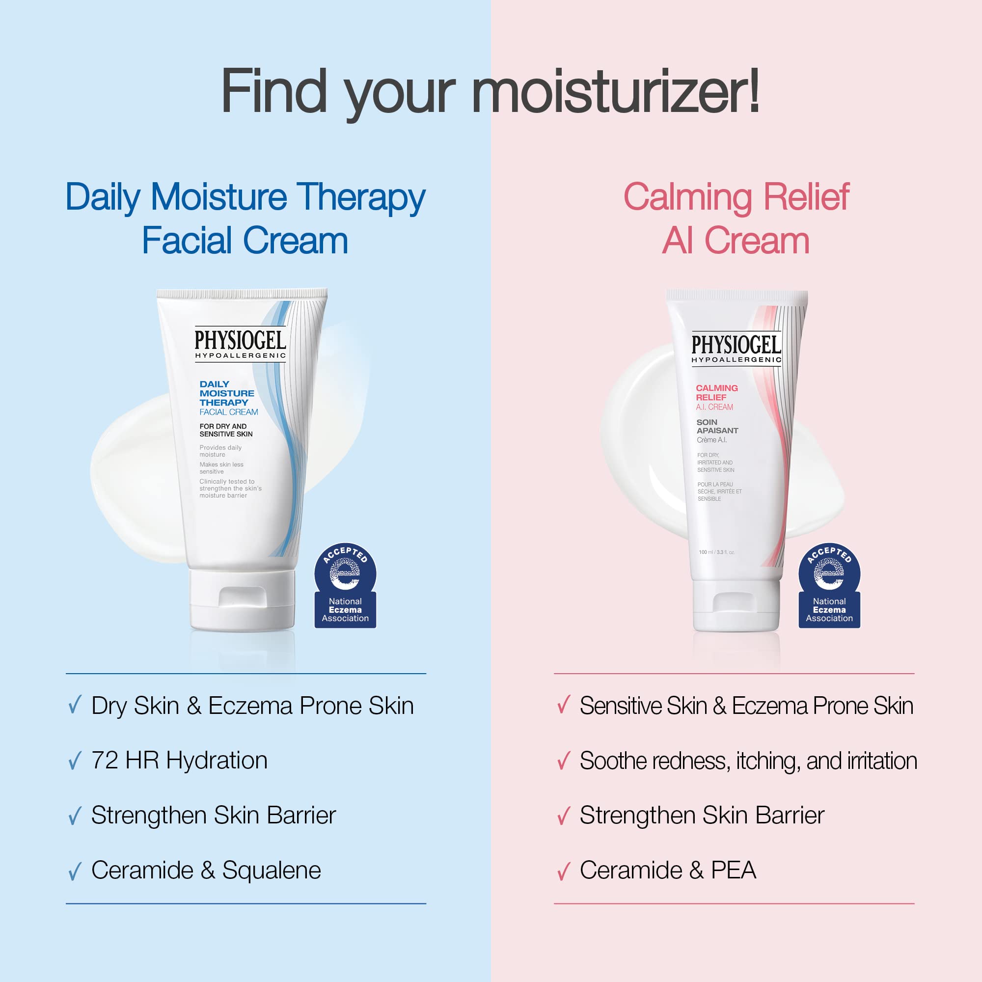 Physiogel Daily Moisture Therapy Face Cream | Eczema Cream for Dry & Sensitive Skin | Hypoallergenic, Non-Comedogenic, Fragrance Free & Irritant Free | Intense 72 HR Moisturizer Soothes & Heals