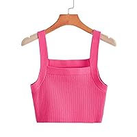 Women's Knitted Tops -Shrugs Solid Rib-Knit Cami Top Knitted Tops (Color : Hot Pink, Size : Small)