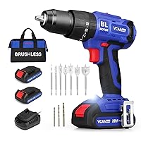 20V Cordless Hammer Drill,High Torque 530 In-lbs,1/2 Inch Power Hammer Drill Brushless,with 2 Batteries and Charger,Tool Bag,25+3 Torque Settings, 2 Variable Speeds