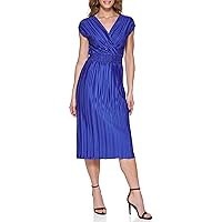 DKNY Womens Blue Stretch Smocked Pleated Jersey-Knit Cap Sleeve Surplice Neckline Midi Evening Empire Waist Dress 12
