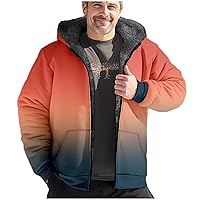 Mens Thicken Full Zip Hoodie Coat Stylish 3D Print Fleece Jacket Long Sleeve Sherpa-Lined Hooded Jackets Outerwear