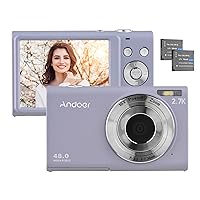 Andoer 2.7K Digital Camera Compact Video Camcorder 48MP Auto Focus 2.88 Inch 16X Zoom Anti-Shake Face Detact Smile Capture Built-in LED Fill Light with Carry Bag Wrist Strap 2pcs Batteries for Kids