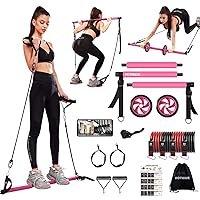 HOTWAVE Pilates Bar Kit with Resistance Bands, Exercise Bar with AB Roller,Yoga Stretching Squat,at Home Workout Equipment