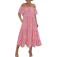 Off Shoulder Dresses for Women, Women's Casual Sexy The Plaid Dress Sun 2024, S XL