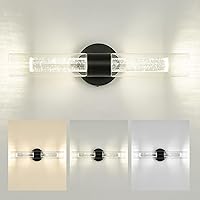 kudos Black Bathroom Sconces Wall Lighting, 2-Light LED Wall Lights with Crystal Bubble and Clear Glass, 3000K/4500K/6000K Adjustable, V-VL05-BK-2