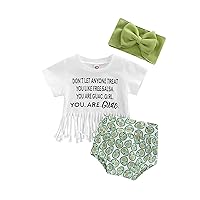 Infant Baby Girl Summer Outfits Letters Print Short Sleeve T Shirt Fruits Shorts Headband 3Pcs Clothes Set (Green Avocado, 6-12 Months)