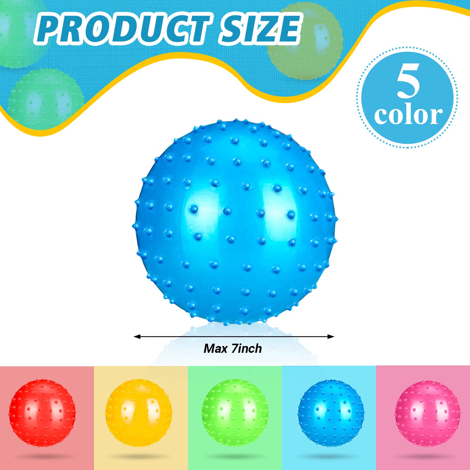60 Pieces Knobby Balls 7 Inch Sensory Balls with Pump Bouncy Balls Soft Inflatable Ball Colorful Textured Balls Spiky Massage Stress Balls for Toddlers Kids Outdoor Indoor Play Party Favors