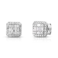 Natalia Drake Small Round Baguette Cluster 1/2 Cttw Diamond Stud Earrings for Women in Rhodium Plated 925 Sterling Silver