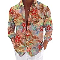 Mens Hawaiian Tropical Shirt Big and Tall Casual Long Sleeve Button Down Floral Dress Shirts Beach Hippie T Shirts