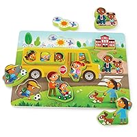 B. toys- Peek & Explore - School BusChunky Puzzle – Puzzle for Toddlers, Kids – School Bus Puzzle – School, Bus, Students – 2 Years +