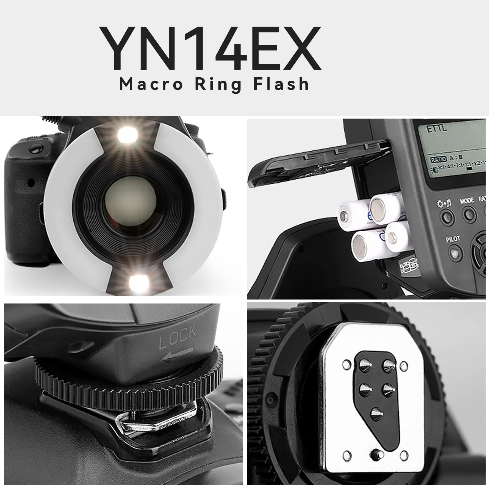 YONGNUO YN-14EX YN14EX TTL Macro Ring Flash, LED Flash Light with Adapter Ring for Canon EOS DSLR Cameras, as Canon MR-14EX