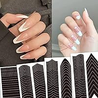 6 Sheets French Manicure Edge Auxiliary Nail Stickers Wavy Line 3D Self -Adhesive DIY Template Nail Art Accessories for Designer Nail Decoration,French Tip V-Shaped Stencils Fringe Nail Decals Tools