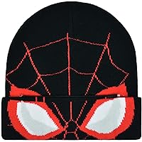 Concept One Marvel Spider-Man Miles Morales Roll Down Cuff Beanie Hat, Knitted Winter Skull Cap