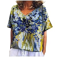 Women Summer Tops,Women's Fashion Casual Funny Printed V-Neck Short Sleeve Top Blouse Basic Printed Plus Size Tunic