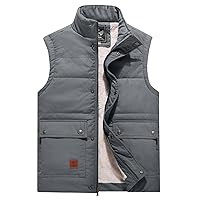 Flygo Men's Winter Warm Outdoor Padded Puffer Vest Thick Fleece Lined Sleeveless Jacket(Style02Grey-M)