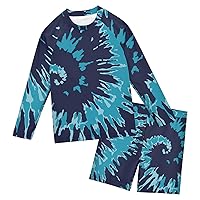 Tie Dye Boys Rash Guard Sets Long Sleeve Swimsuit with Elastic Shorts Summer Beach Swimwear,3T