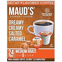 Maud's Decaf Salted Caramel Coffee Pods, 24 ct | Decaffeinated Dreamy Creamy Caramel | 100% Arabica Medium Roast Coffee | Solar Energy Produced Recyclable Pods Compatible with Keurig K Cups Maker