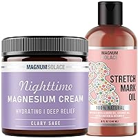Nighttime Magnesium Cream (Clary Sage) and Stretch Mark Oil (Cocoa) - 2 Pack Bundle