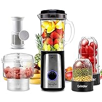 SANGCON 5 in 1 Blender and Food Processor Combo for Kitchen, Small Electric Food Chopper for Meat and Vegetable, 350W High Speed Blenders with 2 Speeds and Pulse for Smoothies and Shakes