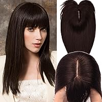 JGS1996 Hair Toppers for Women Real Human Hair Topper with Bangs 100% Remy Human Hair Wigs Clips in Hair Pieces for Thinning Hair/Hair Loss 14 Inch #02